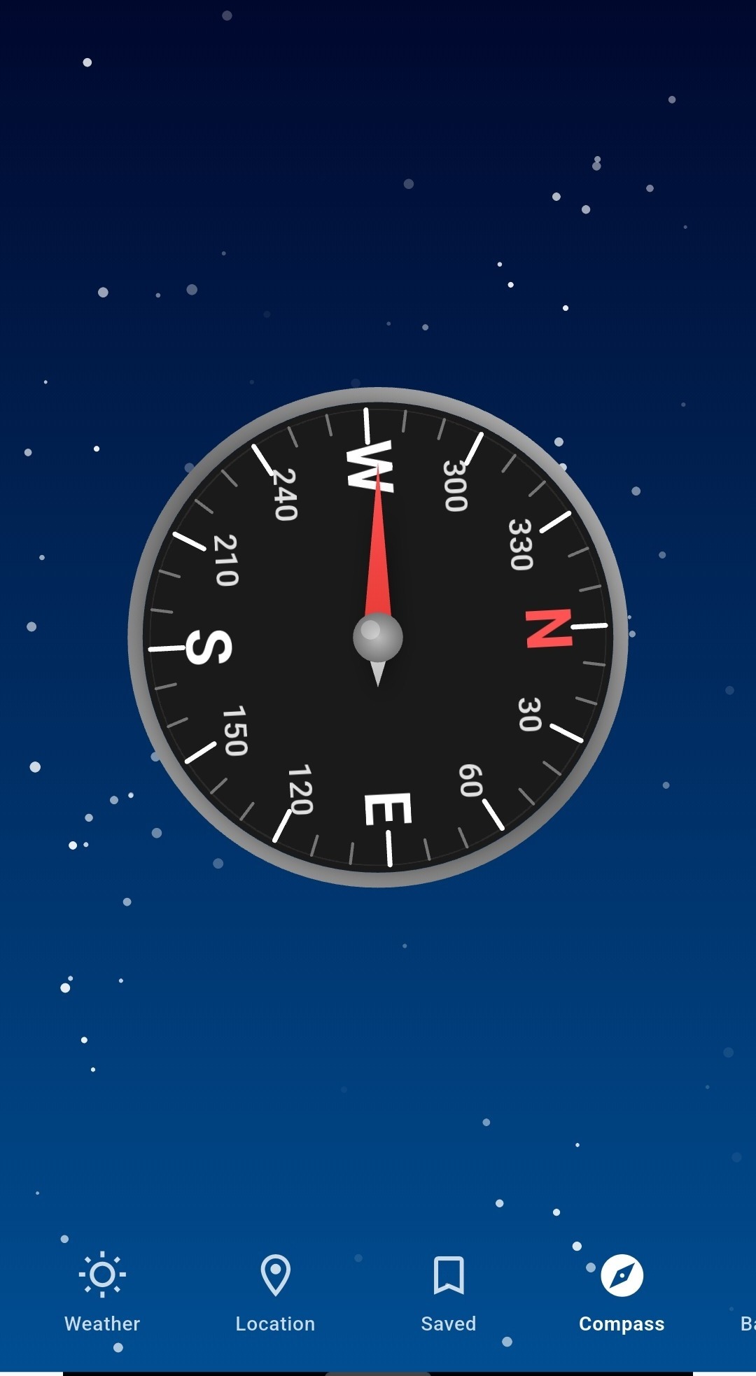 Classic theme — brushed grey analog compass dial with red needle